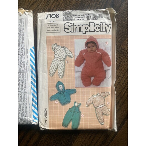 Simplicity 6259 & 7108 Layette and Snowsuit Baby Sewing Patterns - VTG Uncut NOS - Picture 5 of 6